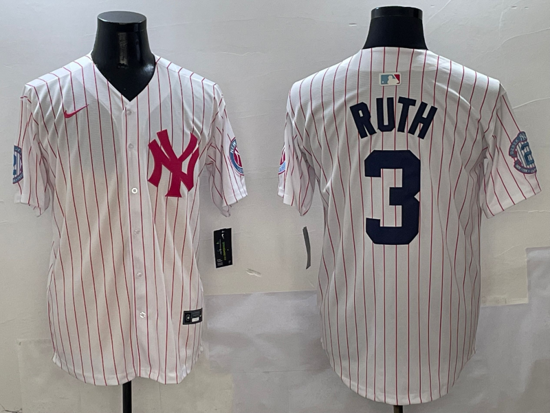 Men's New York Yankees Babe Ruth #3 White Team Jersey
